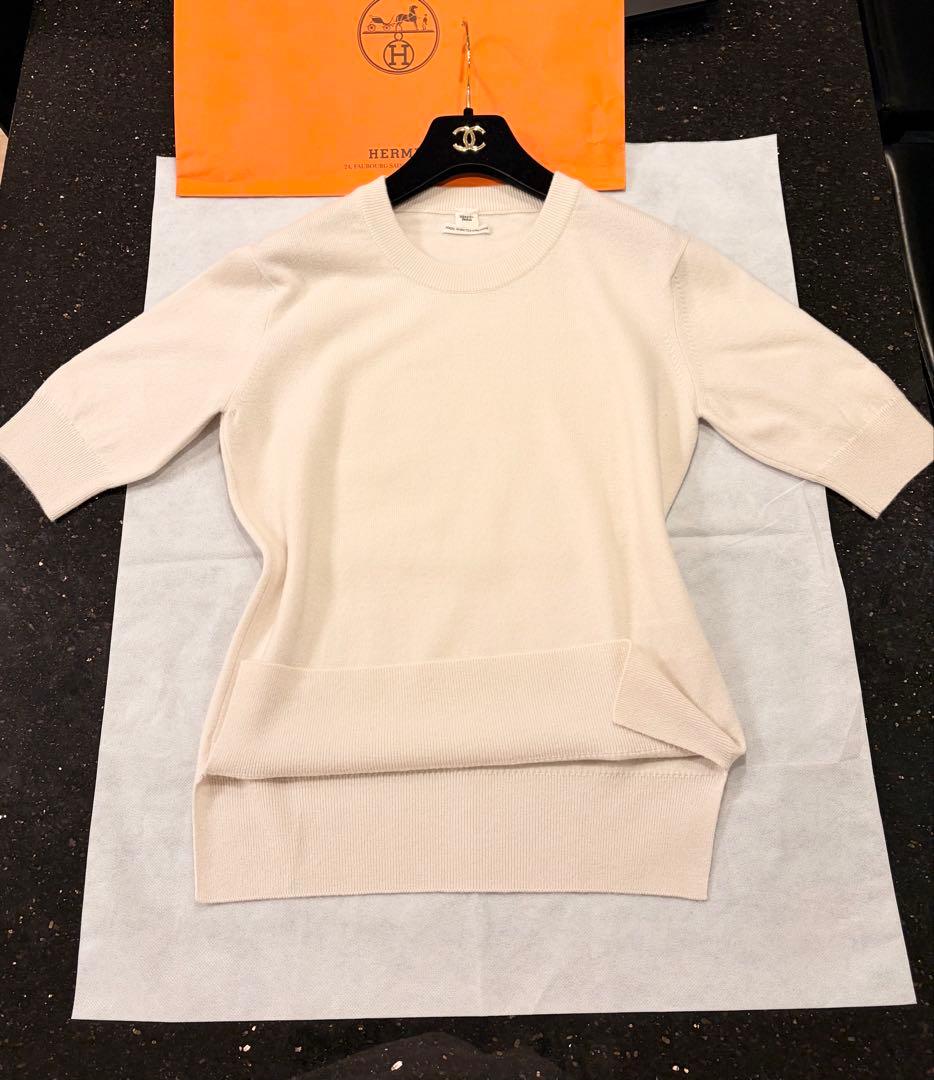 【極美品】エルメス 極上カシミヤ100％ アイボリー ニット 洗練デザイン 40
