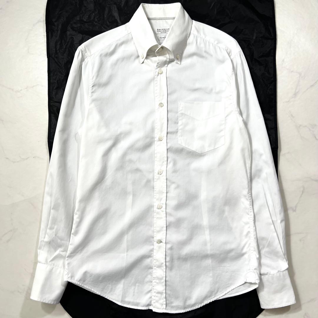 ブルネロクチネリ ボタンダウンシャツ 長袖 白 ホワイト SLIM FIT