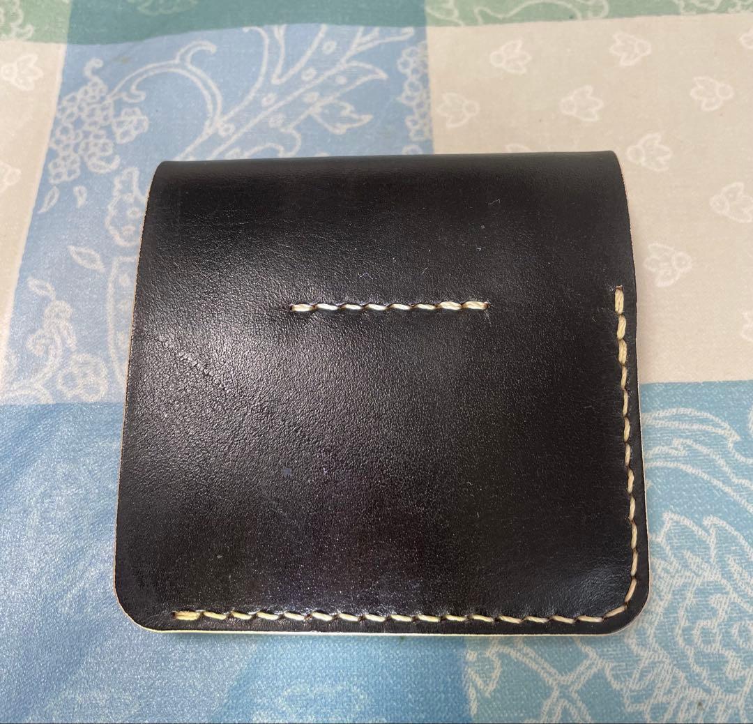 トラッカーウォレット　part8 薄型コンパクト二つ折り　黒　本革　ハンドメイド