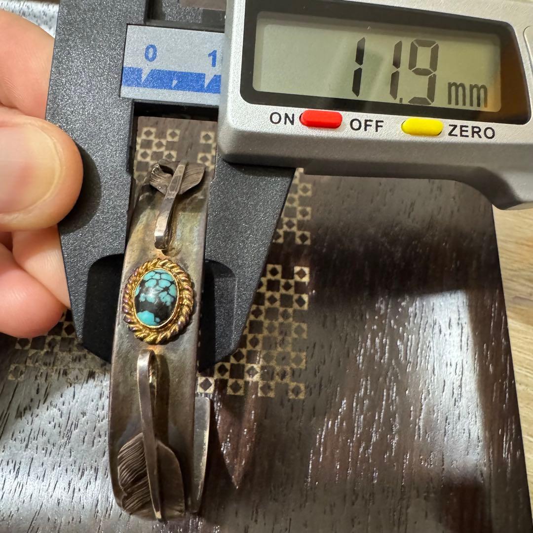 希少 鷲見太郎 ターコイズ 金巻 先金 フェザー K18 SV バングル