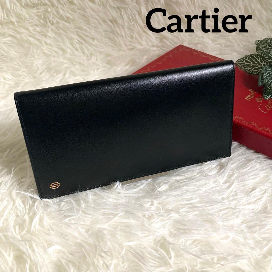 【新品・未使用品】Cartierカルティエ　メンズ二つ折り長財布レザー　ブラック