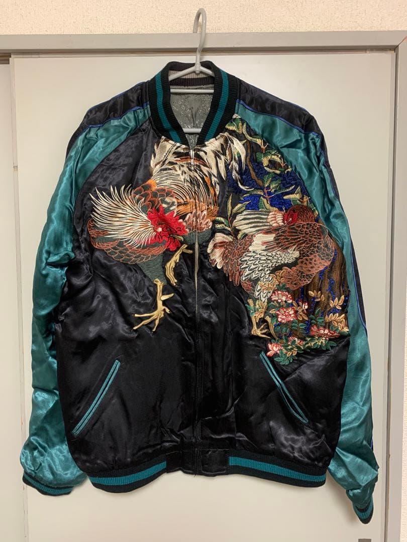 花旅楽団スカジャン　リバーシブルスカジャン　和柄　スクリプト鶏と紫陽花