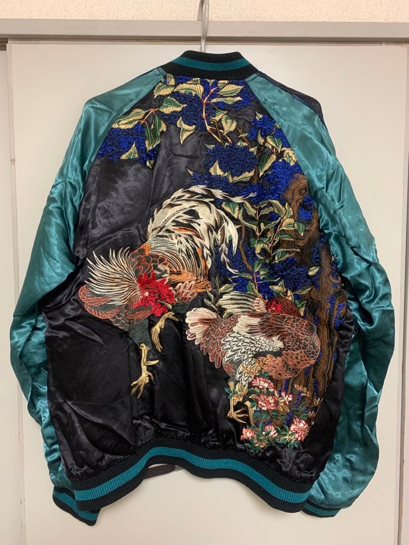 花旅楽団スカジャン　リバーシブルスカジャン　和柄　スクリプト鶏と紫陽花