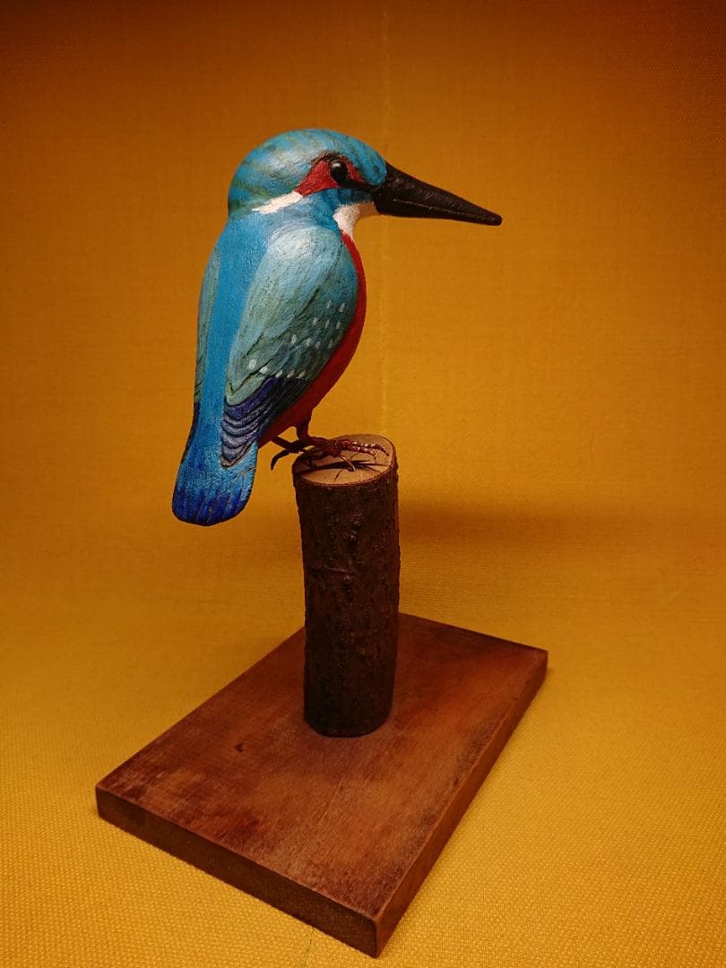 トリ　鳥　カワセミ　木彫　オブジェ　置物　インテリア　工芸品　美術品　A1430