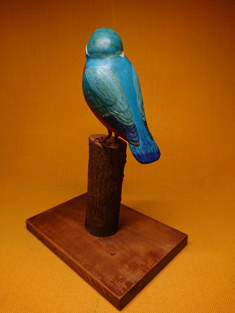 トリ　鳥　カワセミ　木彫　オブジェ　置物　インテリア　工芸品　美術品　A1430