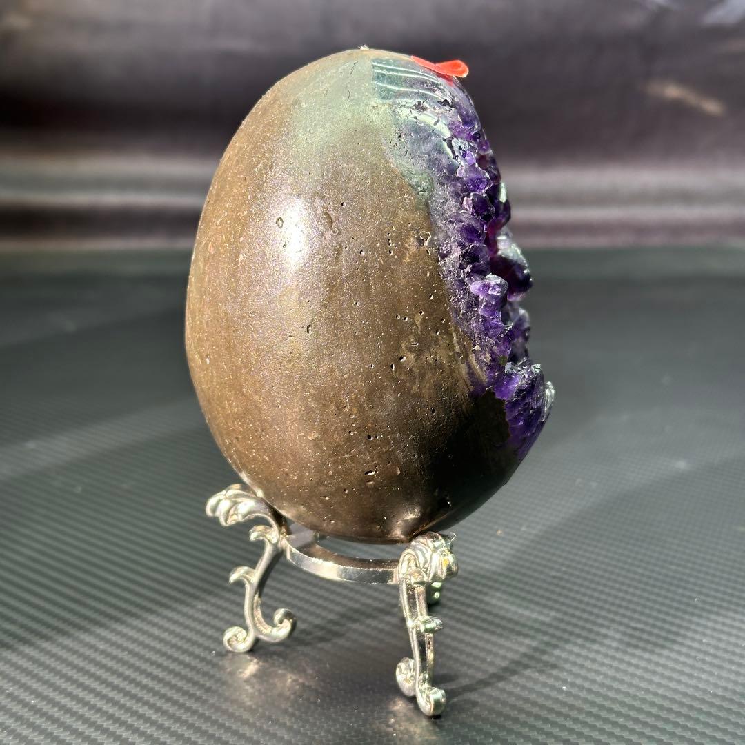 【高品質】天然石 アメジストの龍卵　ドーム　置物G.299
