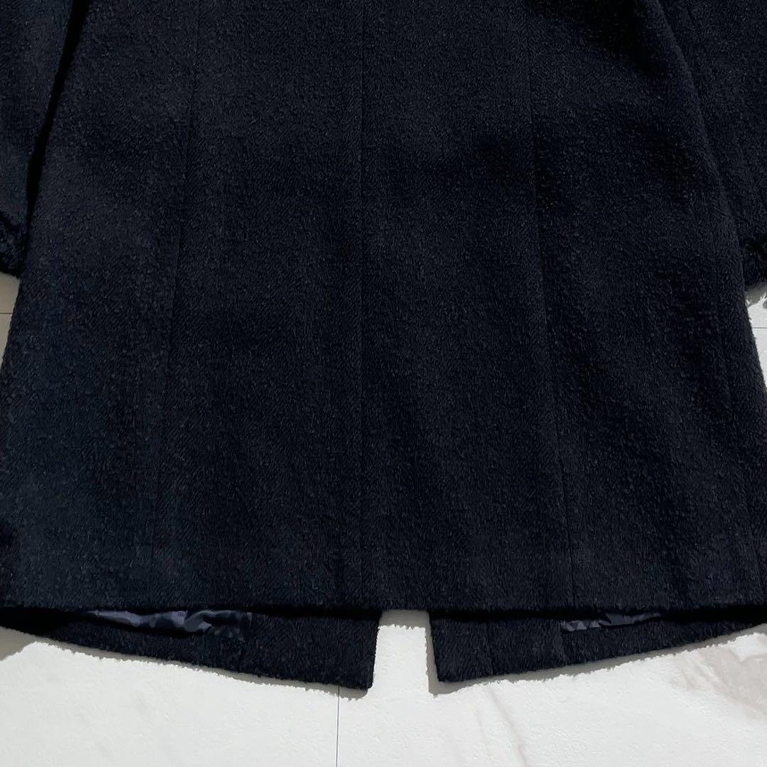 極美品 23AW エムフィル ノーカラーツイードフリンジコート ウールシルク混