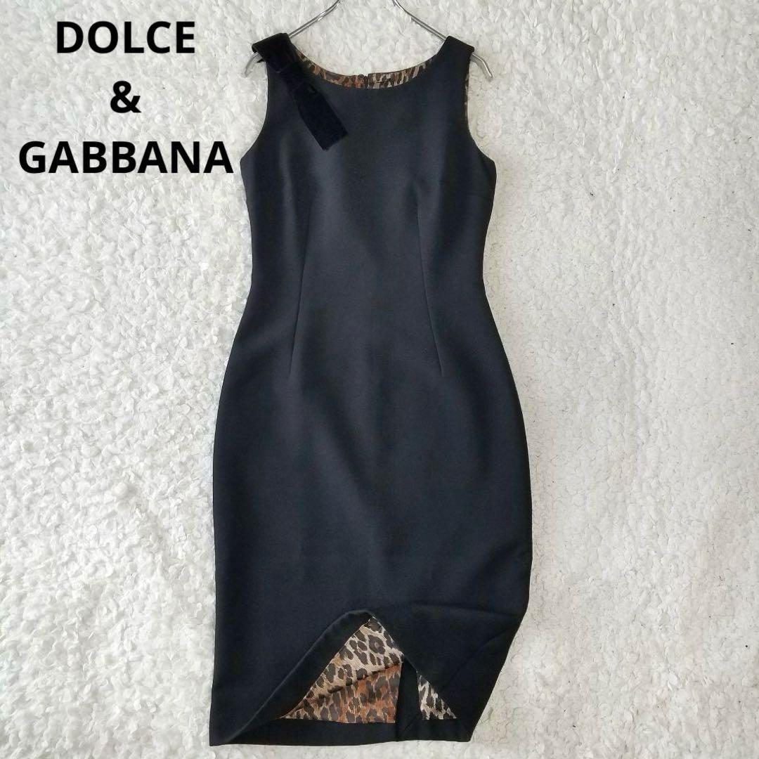 美品✨️ドルガバ レオパードワンピース ノースリーブ 肩ベロア 大きいサイズ