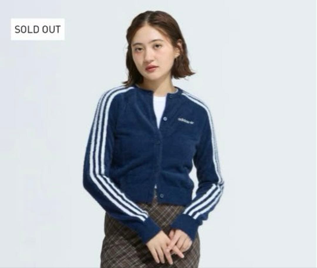 adidas フラッフィーニット シャギーカーディガン ネイビー M