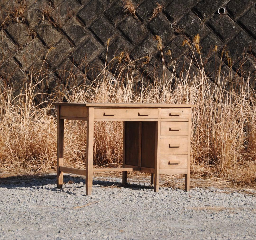 机　古道具　片袖机　ナラ材　無塗装　ナチュラル　レトロ　ヴィンテージ家具　剥離