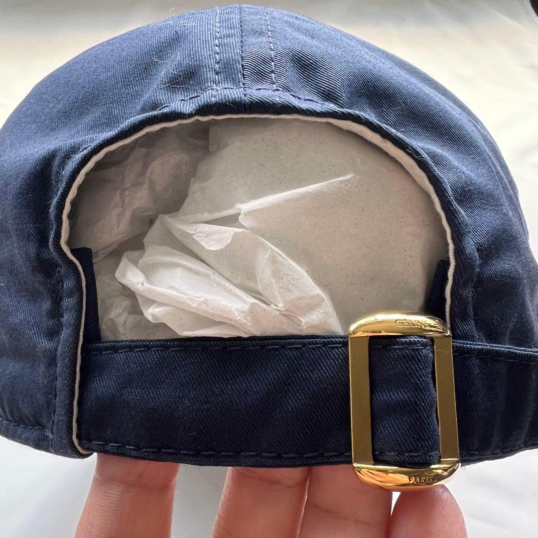 CELINE セリーヌキャップ ロゴ刺繍付き　人気のネイビー　サイズS 美品