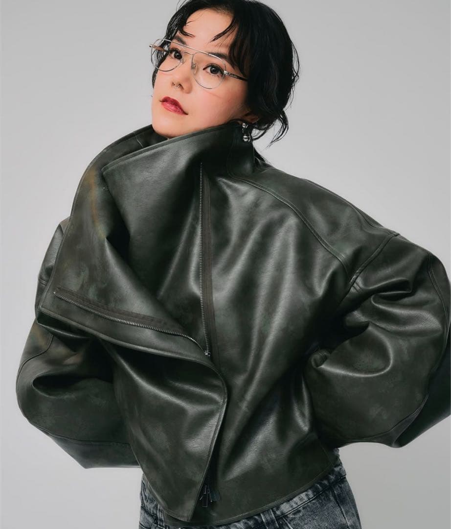 【led.Tokyo】 high neck short leather coat