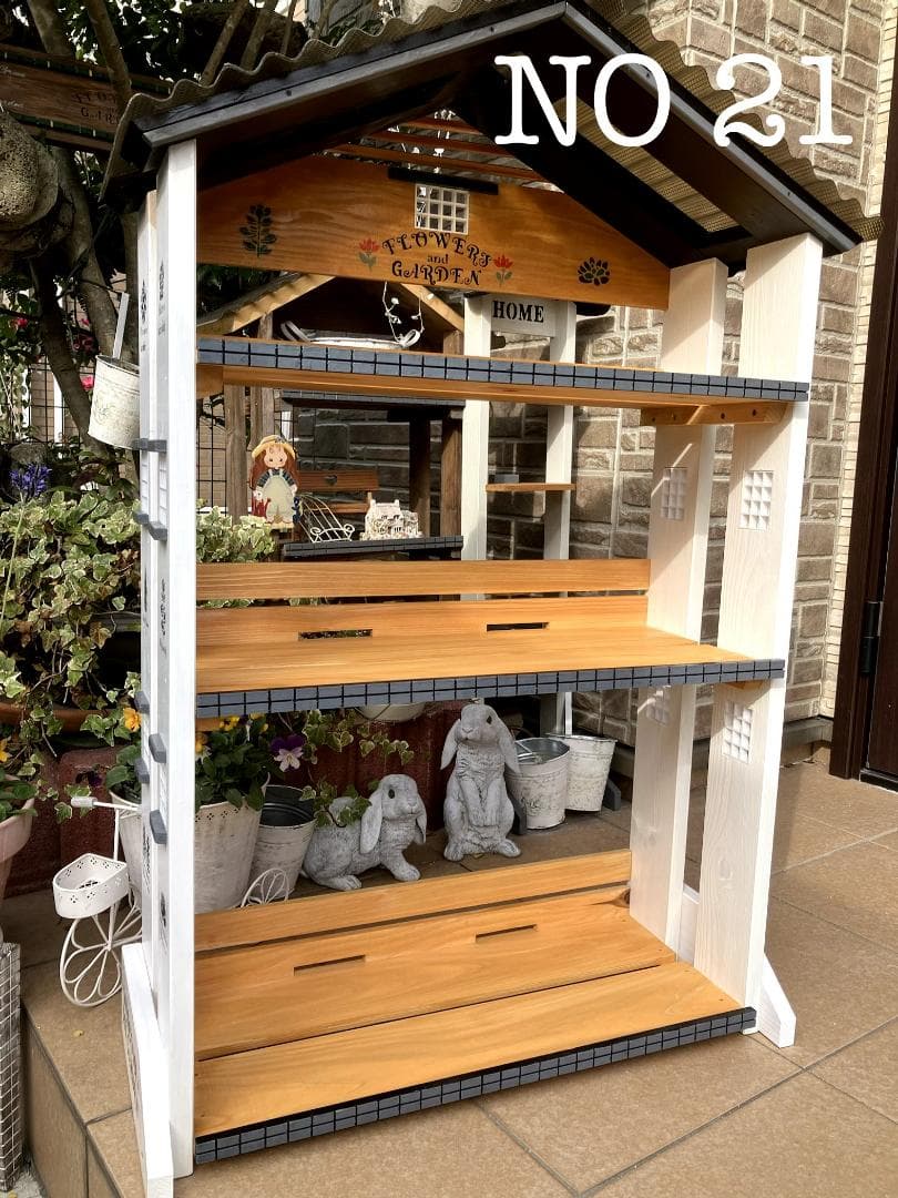 No21 三角屋根、植物棚幅 ワイド white仕上げ3段