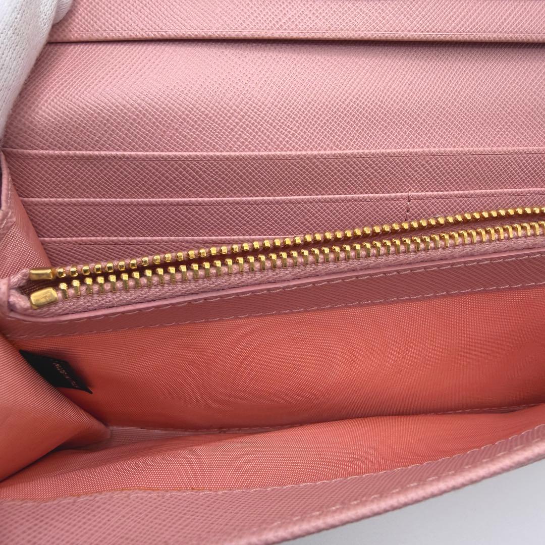 PRADA サフィアーノ 長財布 ピンク ゴールド金具 箱・カード付 メタル