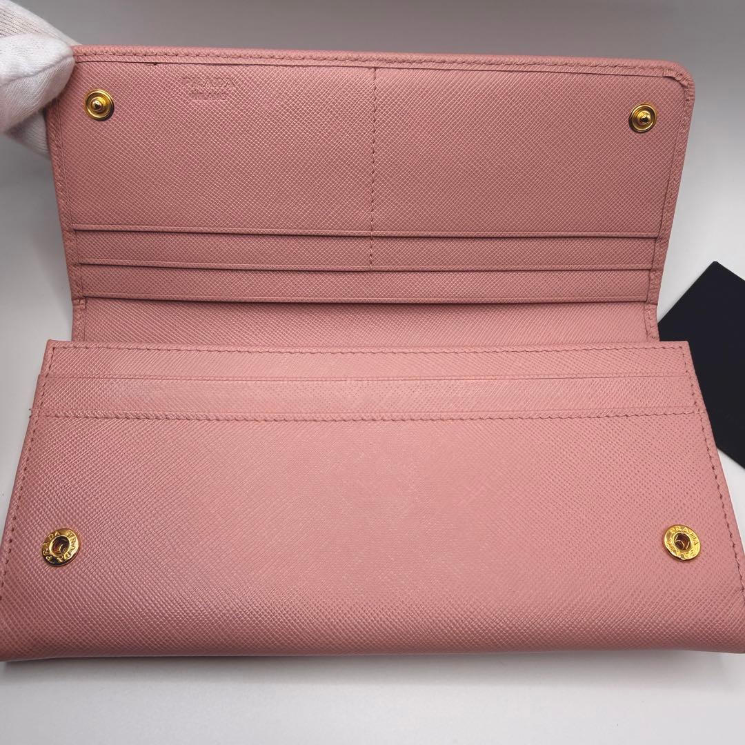 PRADA サフィアーノ 長財布 ピンク ゴールド金具 箱・カード付 メタル
