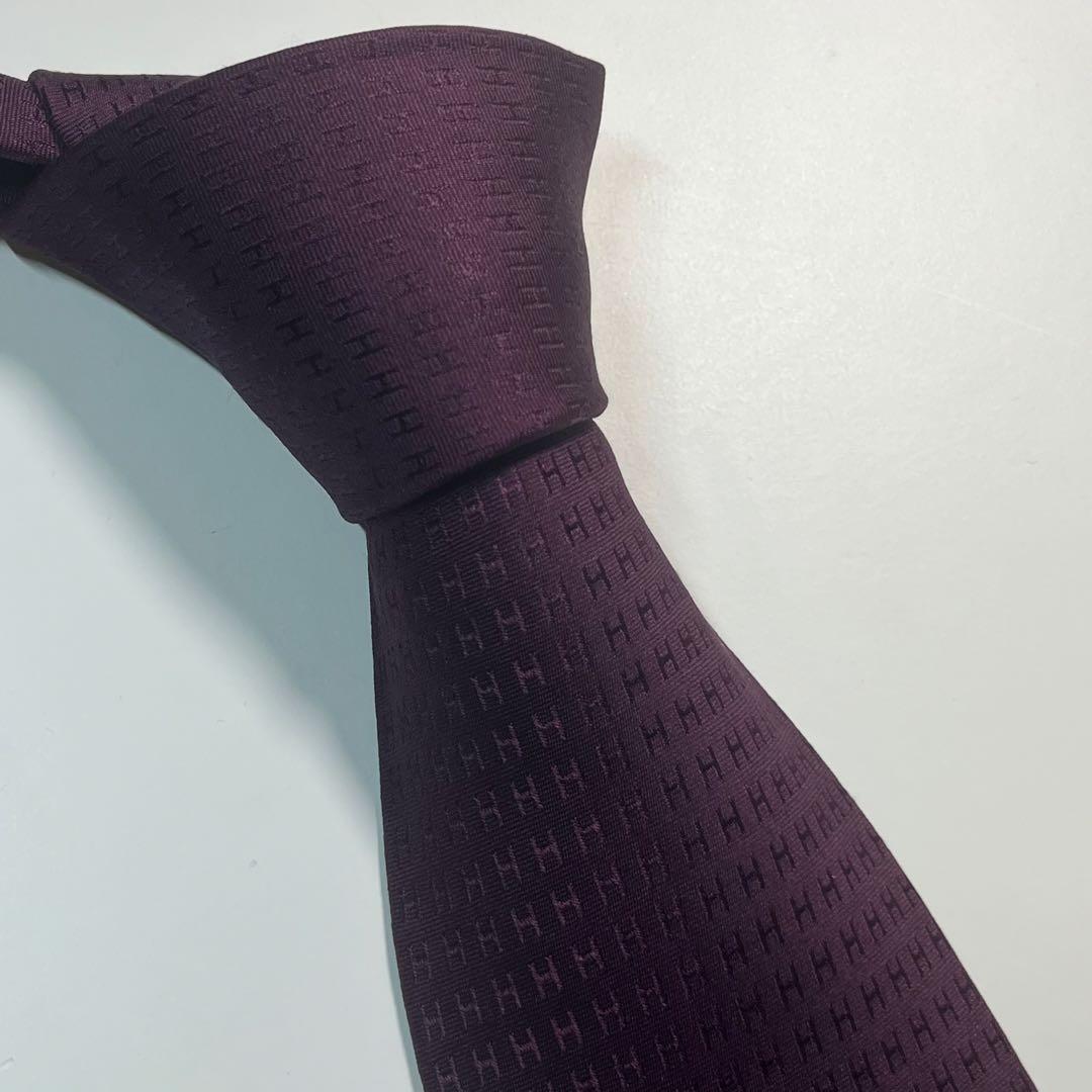 ✨美品✨HERMES エルメス　ネクタイ　高級シルク　H柄 総柄　パープル系