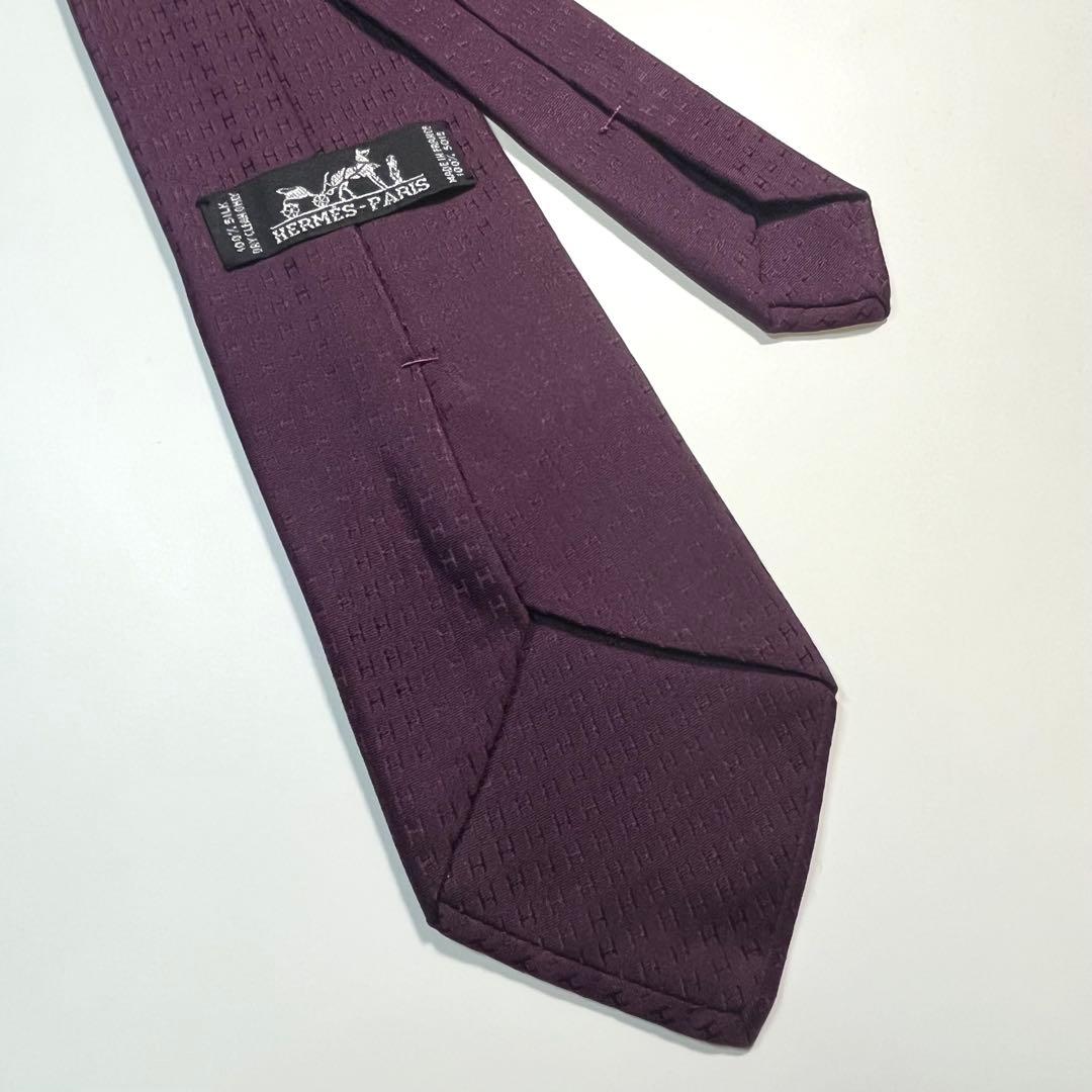 ✨美品✨HERMES エルメス　ネクタイ　高級シルク　H柄 総柄　パープル系