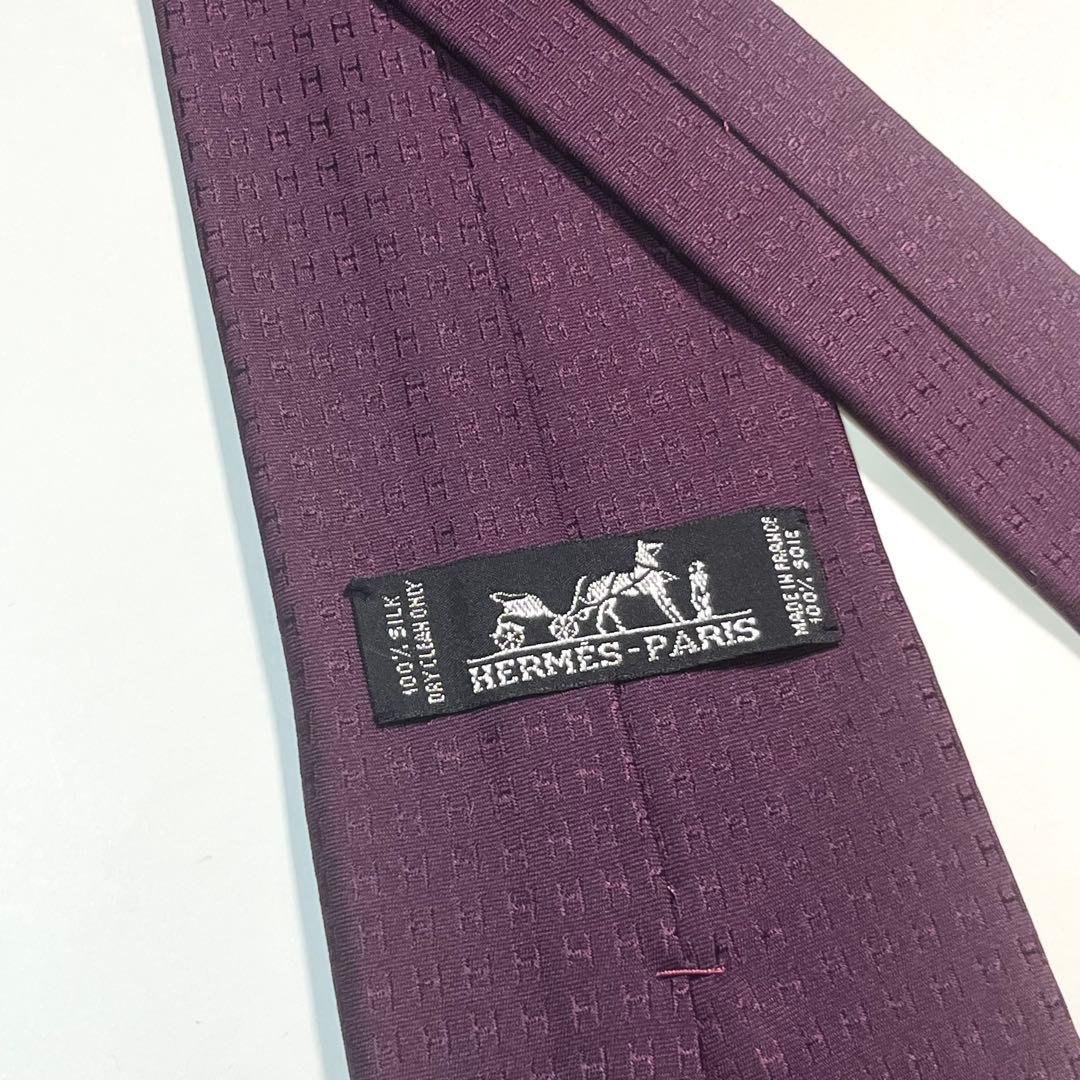 ✨美品✨HERMES エルメス　ネクタイ　高級シルク　H柄 総柄　パープル系