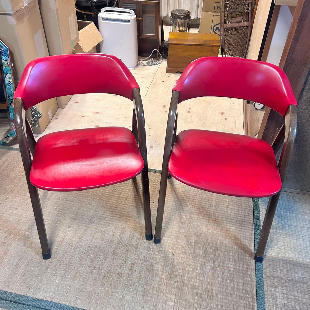 辻木工　曲木チェア 2脚セット 赤 レッド 木製 ダイニングチェア
