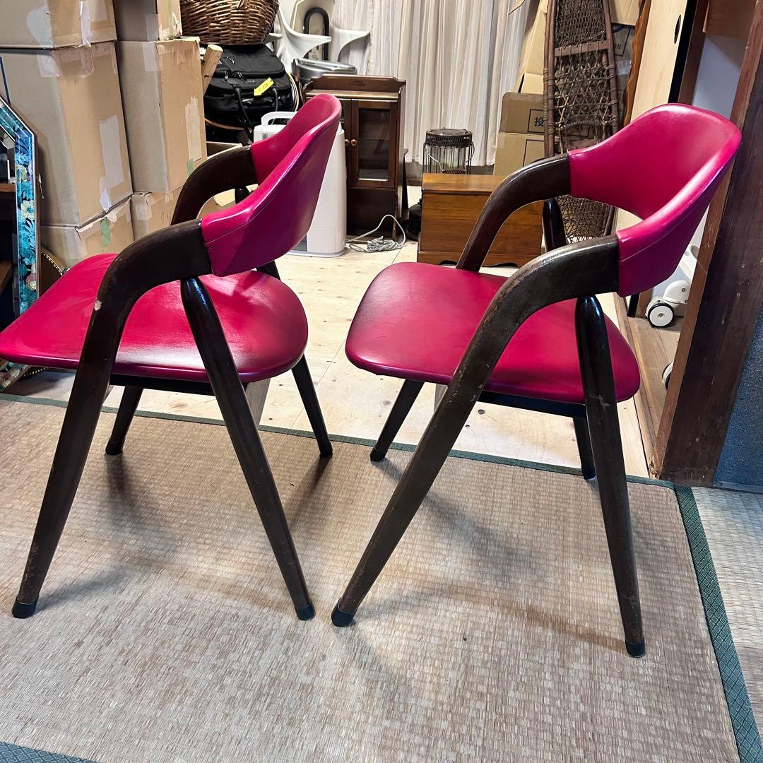 辻木工　曲木チェア 2脚セット 赤 レッド 木製 ダイニングチェア