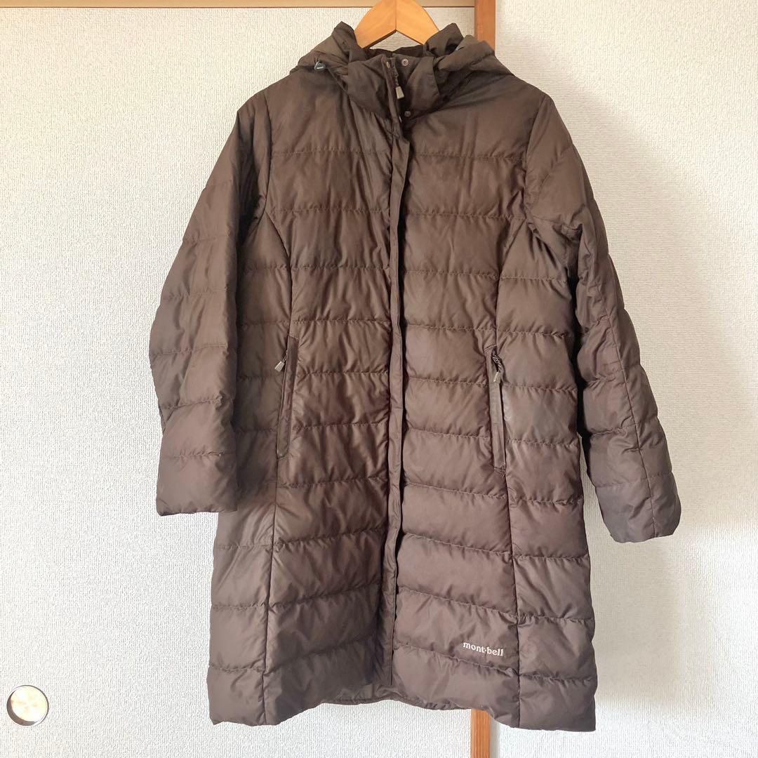 モンベル　トラベルダウンロングコート　袋付　ブラウン　L