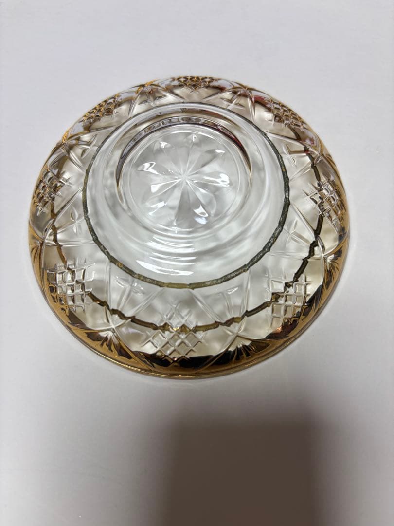 トルコ製24金メッキ縁取り　手作り カットグラスとソーサー6客 ビンテージ