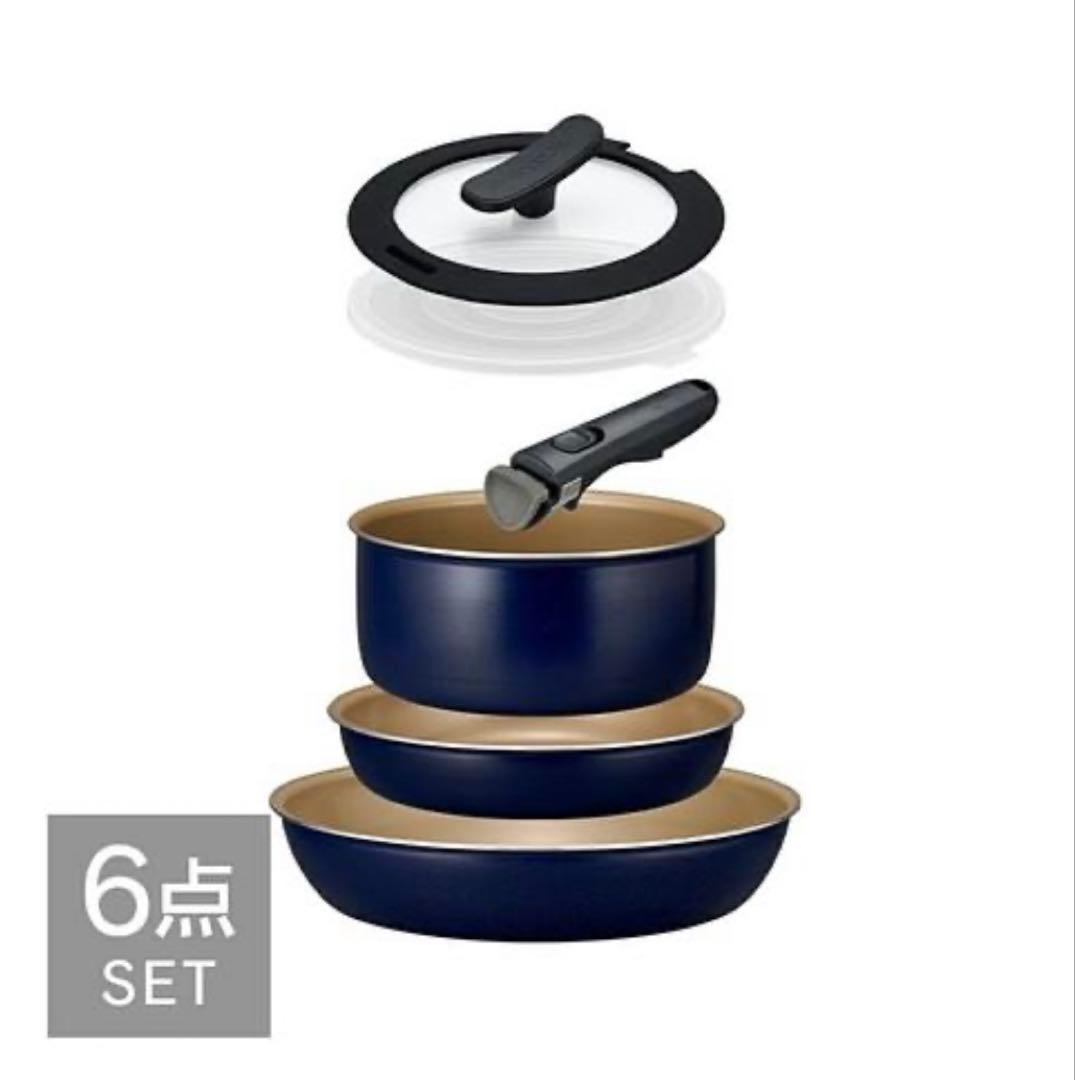 エバークック フィット　ガス火専用 着脱式 フライパン 6点セット ネイビー