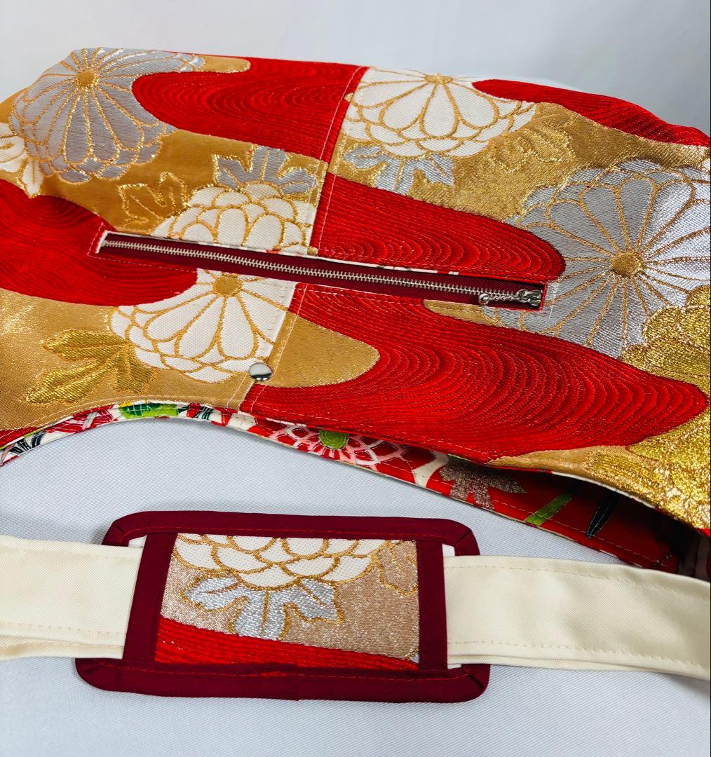 帯バッグリメイク　771番アシンメトリーBIGリバーシブル(肩あて飾り付き)