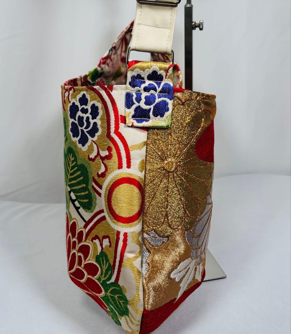 帯バッグリメイク　771番アシンメトリーBIGリバーシブル(肩あて飾り付き)