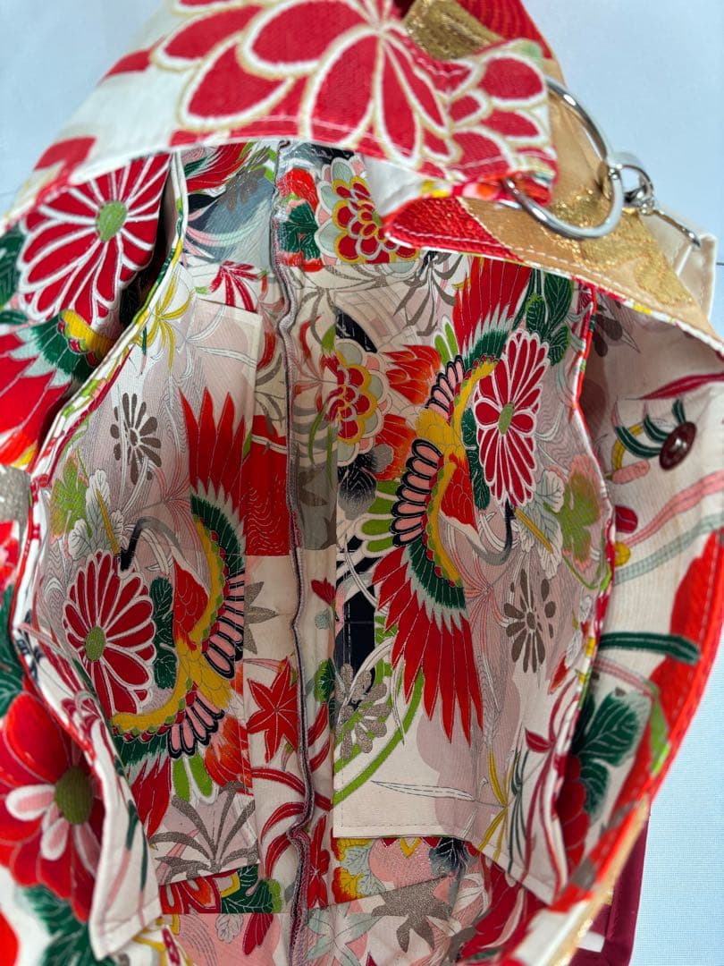 帯バッグリメイク　771番アシンメトリーBIGリバーシブル(肩あて飾り付き)