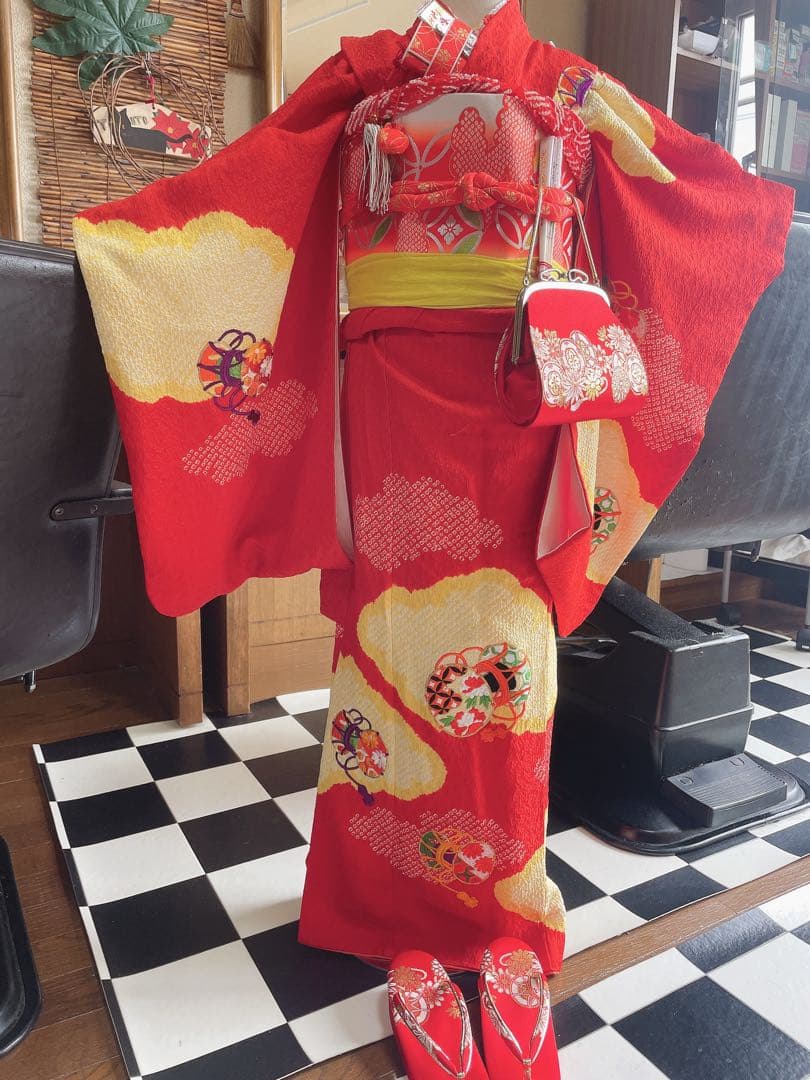 七五三7歳様正絹絞り豪華鞠、鼓刺繍フルセット