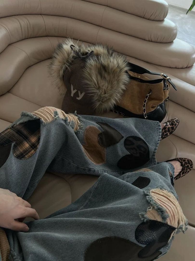 ♡ ダーリッチ Darich ♡ ランダムハートパッチワークデニムパンツ