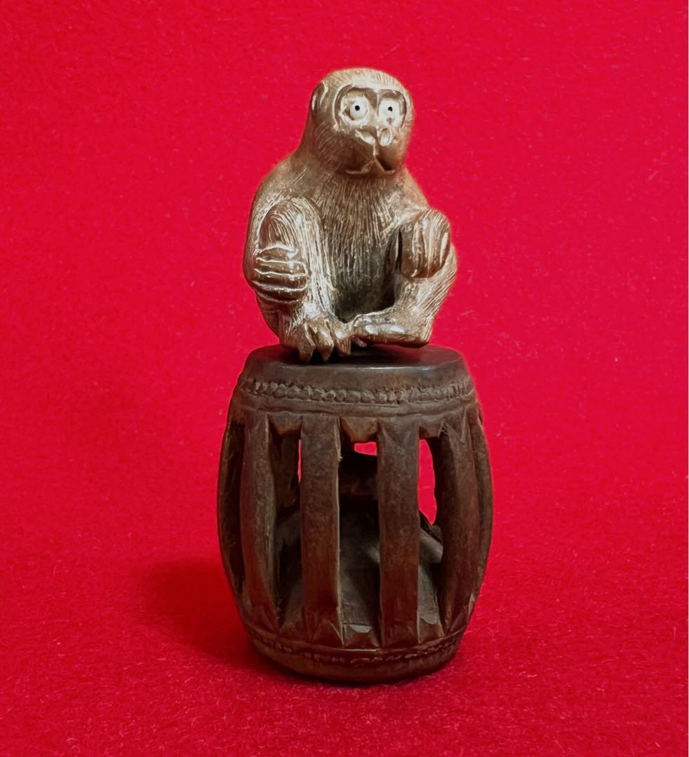 古道具 アンティーク オブジェ 木彫 猿と亀