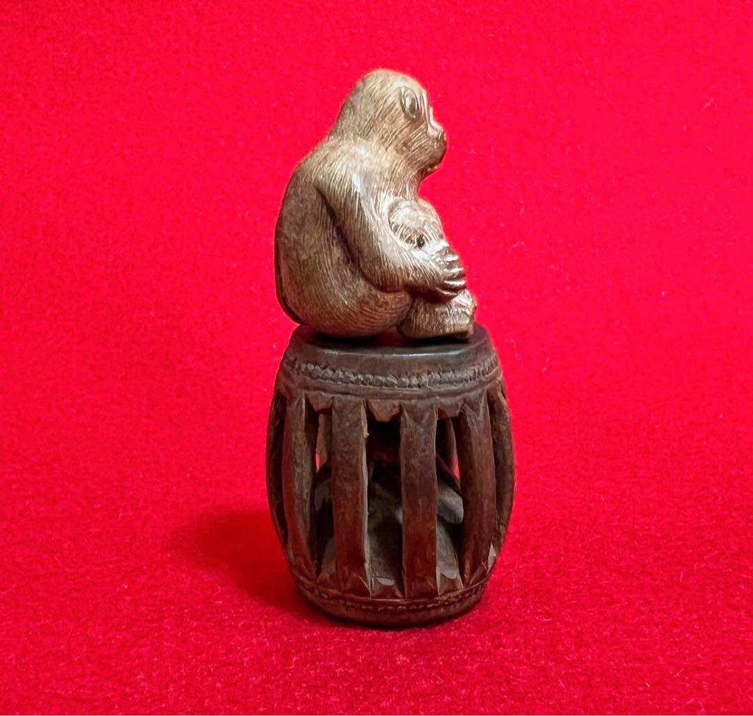 古道具 アンティーク オブジェ 木彫 猿と亀