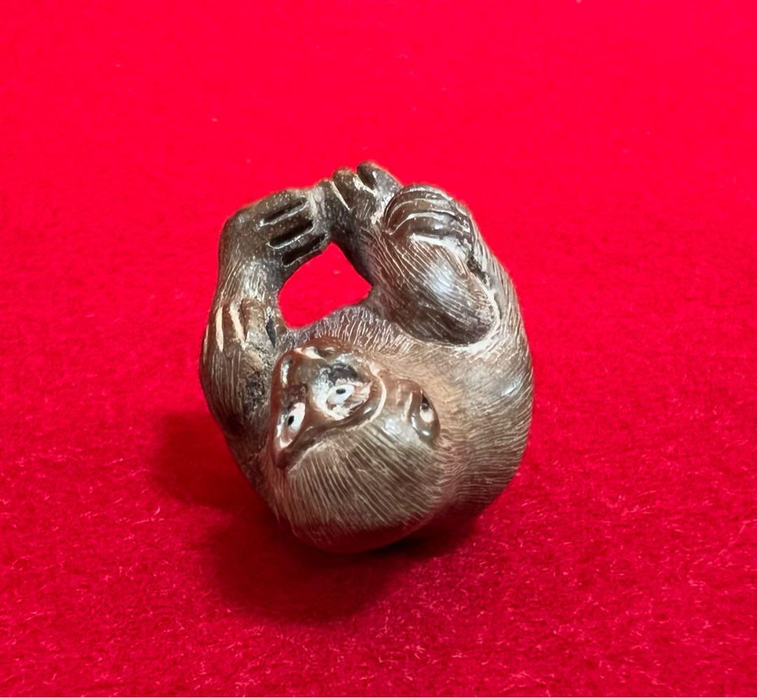 古道具 アンティーク オブジェ 木彫 猿と亀