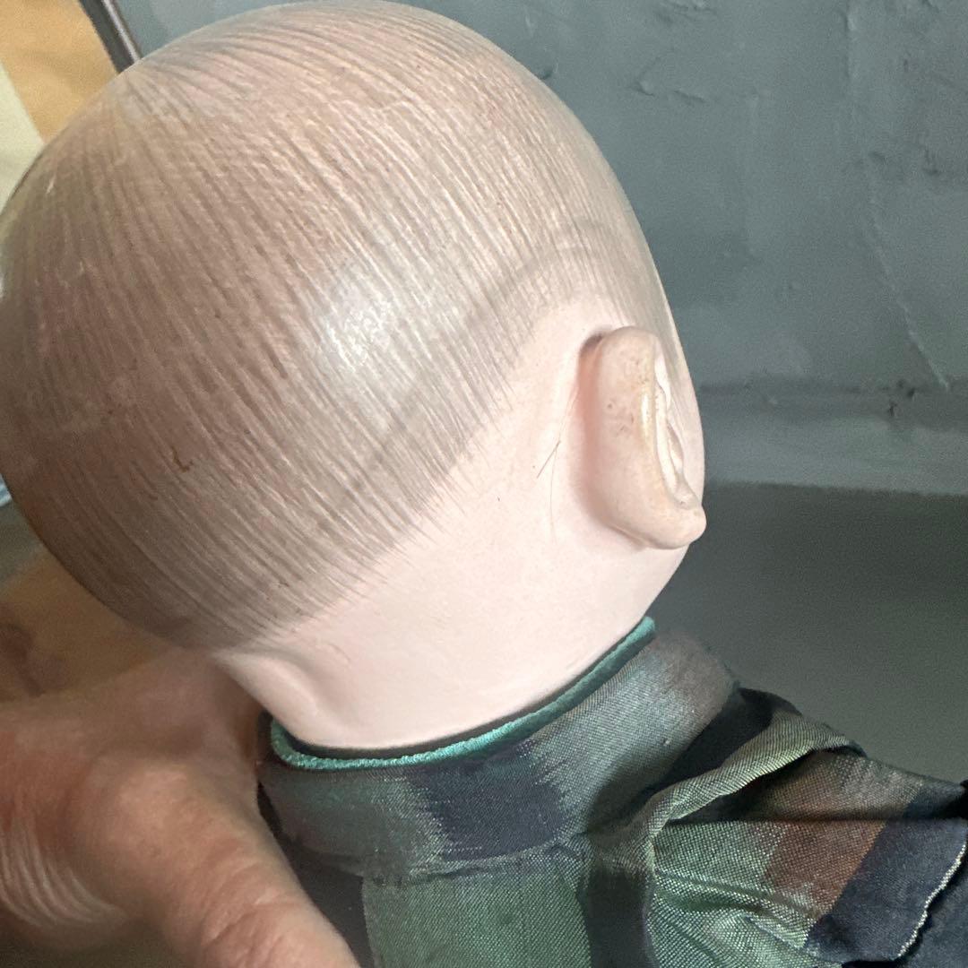 ヴィンテージ　市松人形 男の子　黒と緑の模様