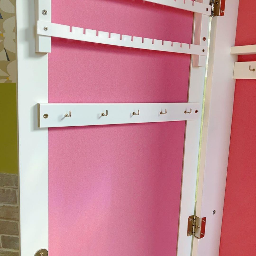 【引取限定】福岡市 アクセサリー収納付きミラー ホワイト×ピンク 姿見153cm