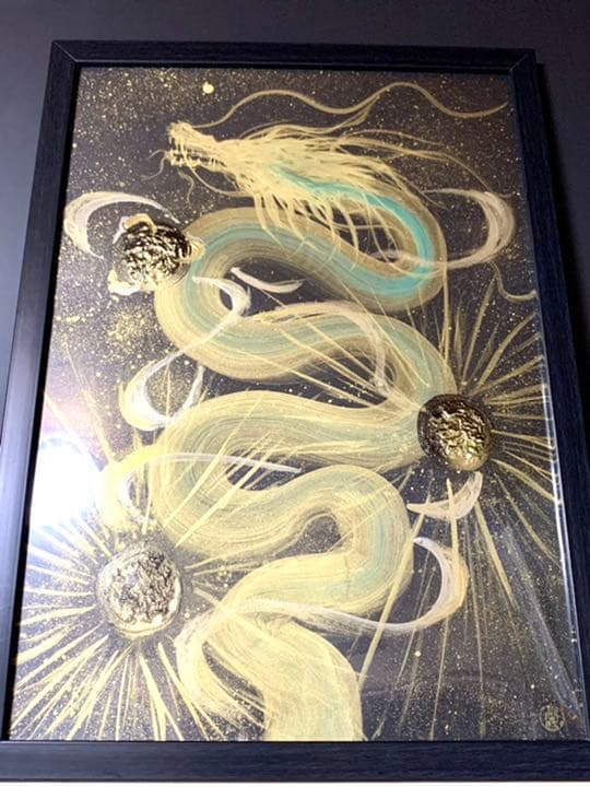 風水【昇龍】開運　龍　ギベオン隕石　A3 大型　生命エネルギー6倍　絵　置物