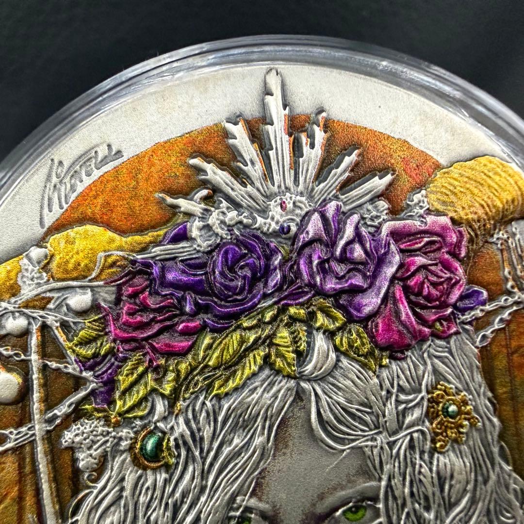 銀貨 ダークビューティーズ ファウナ カラー 超古風仕上げ 大型レリーフ 純銀