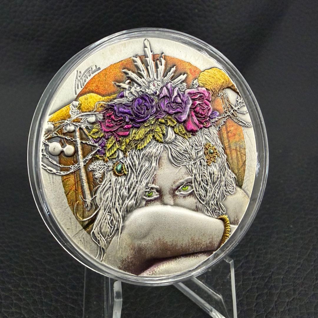 銀貨 ダークビューティーズ ファウナ カラー 超古風仕上げ 大型レリーフ 純銀