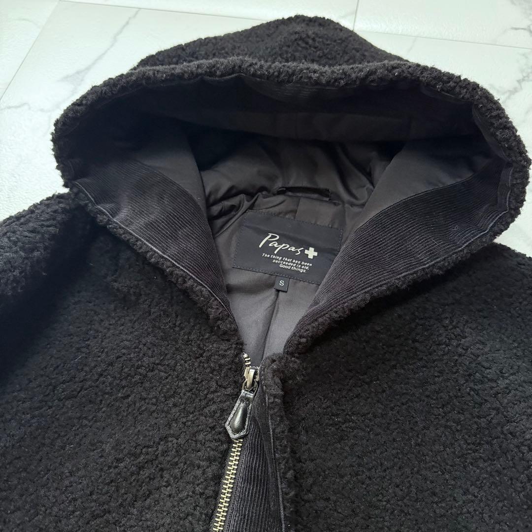 PAPAS PLUS パパスプラス フーディー ボアジャケット ブラック S