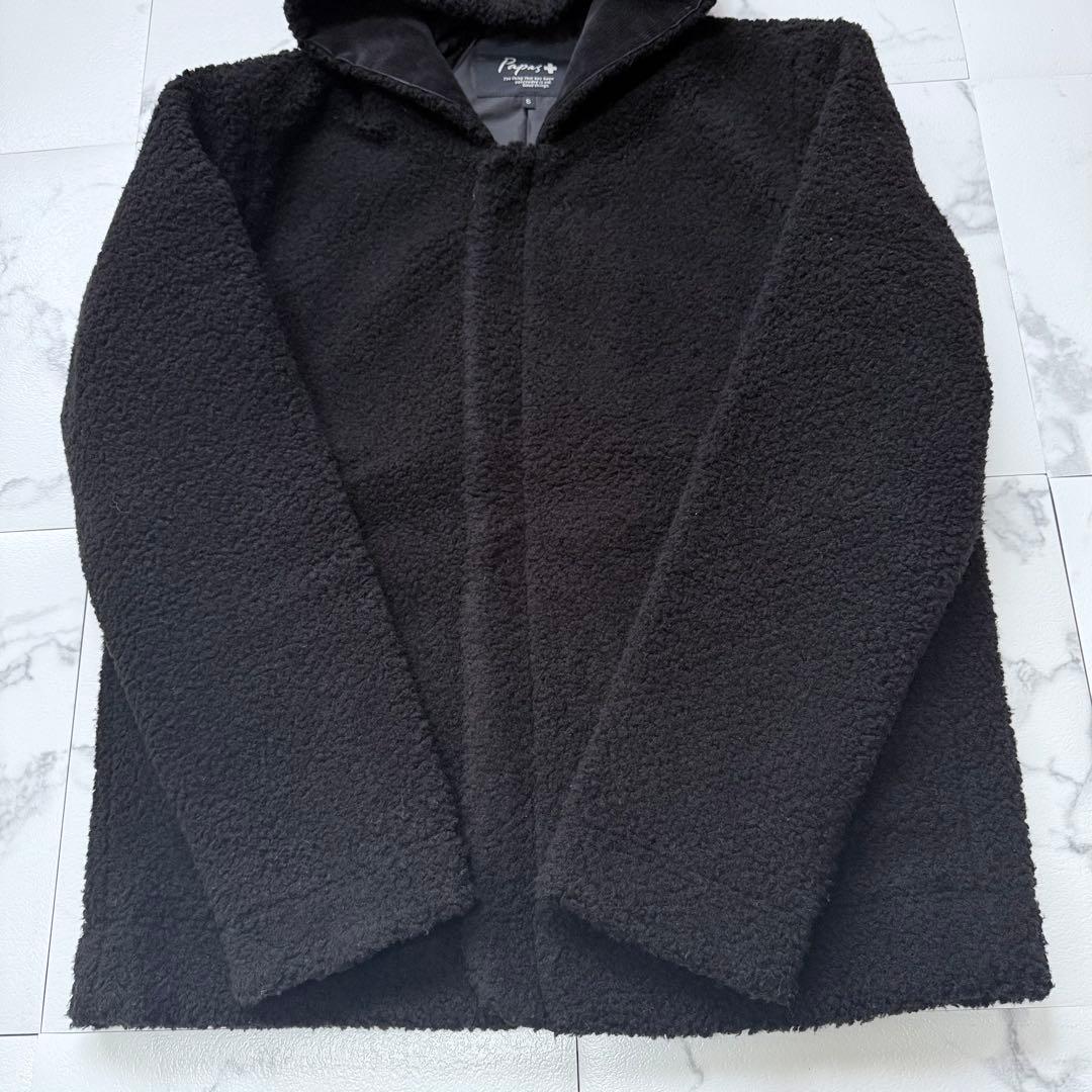 PAPAS PLUS パパスプラス フーディー ボアジャケット ブラック S