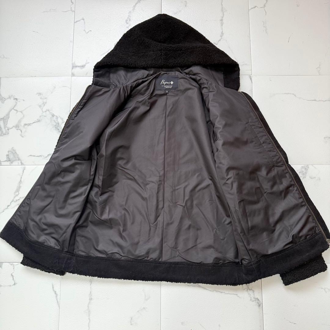 PAPAS PLUS パパスプラス フーディー ボアジャケット ブラック S