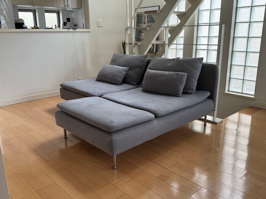 IKEA ソーデルハムン 2人掛け＋シェーズロング ソファ（グレー）