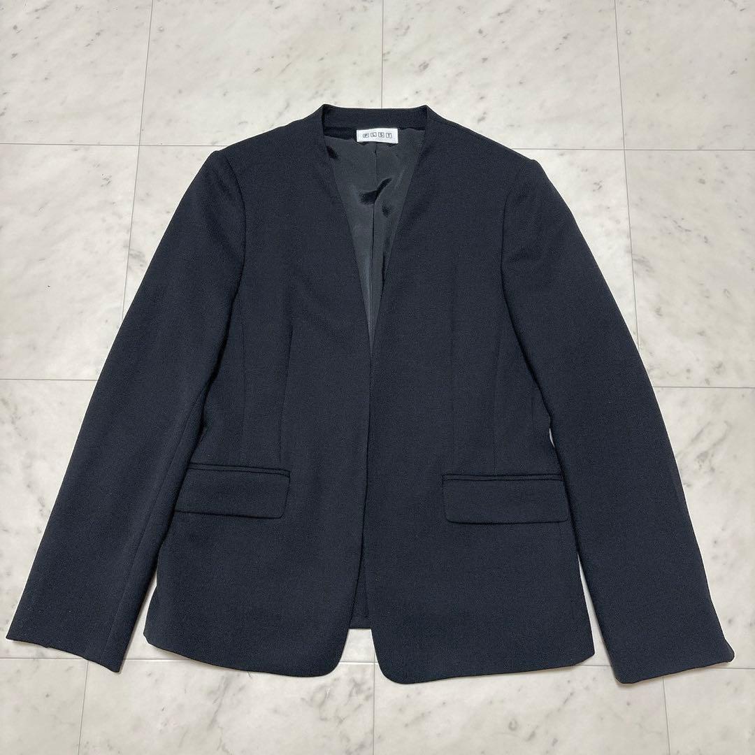 PLST パンツスーツセットアップ ノーカラージャケット ブラック Lサイズ