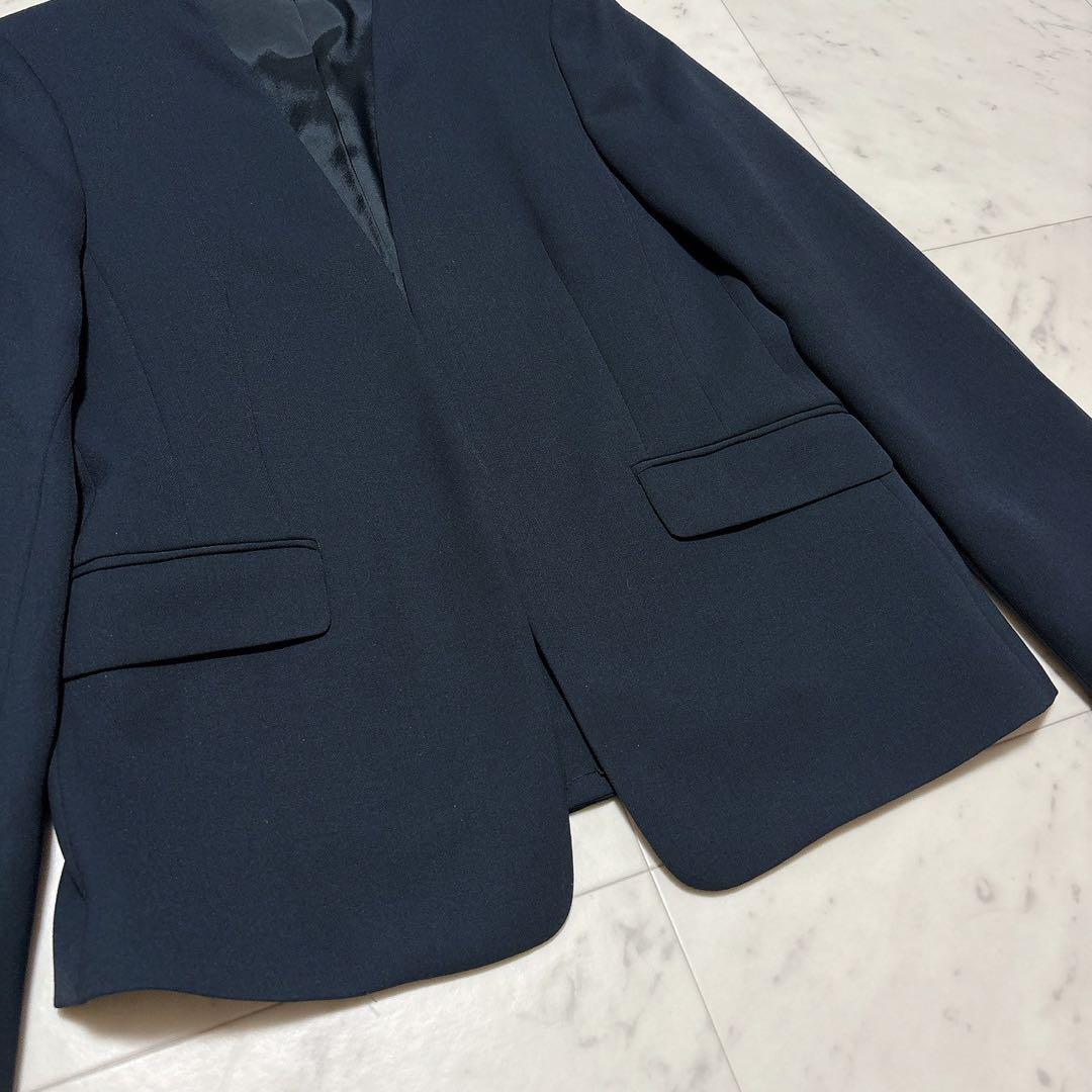 PLST パンツスーツセットアップ ノーカラージャケット ブラック Lサイズ