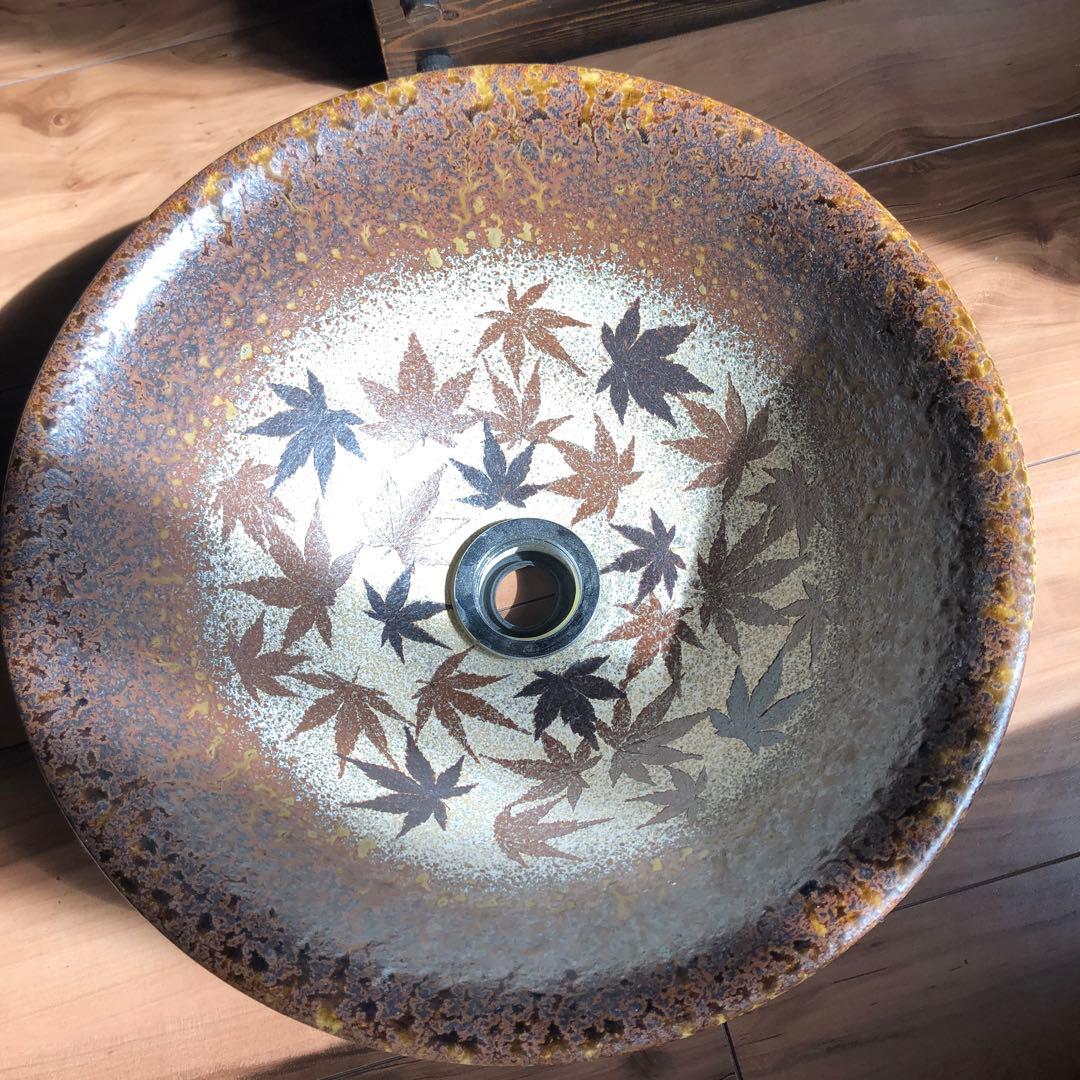 益子焼の手洗い洗面ボウル〔トイレ等に設置可〕