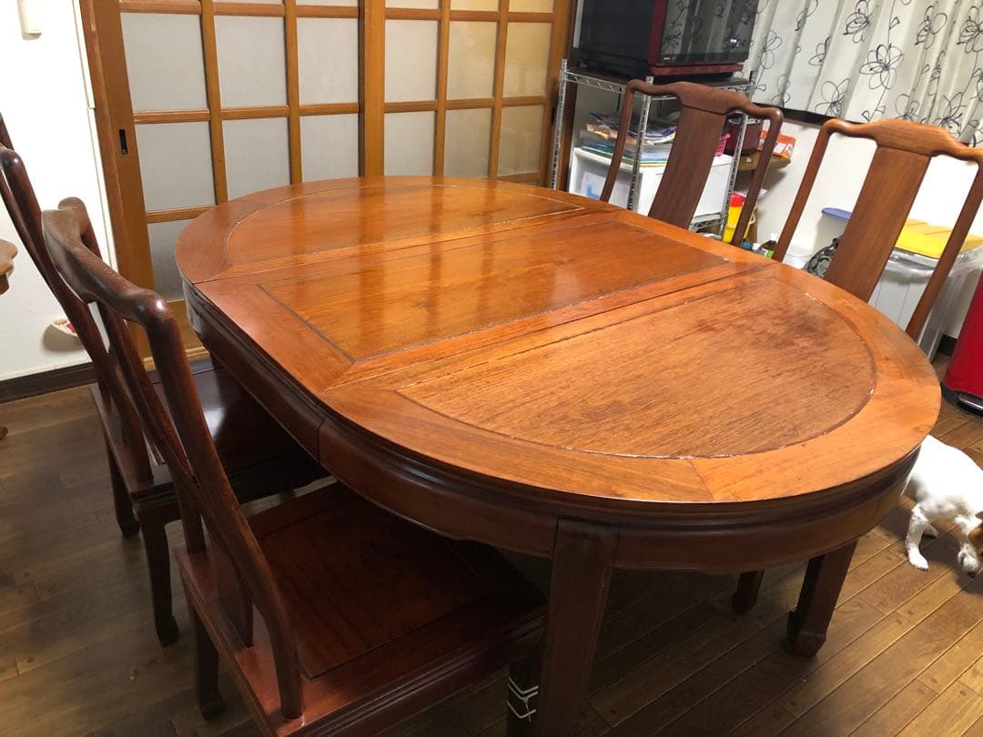 木製 楕円形 ダイニングテーブル 6脚用