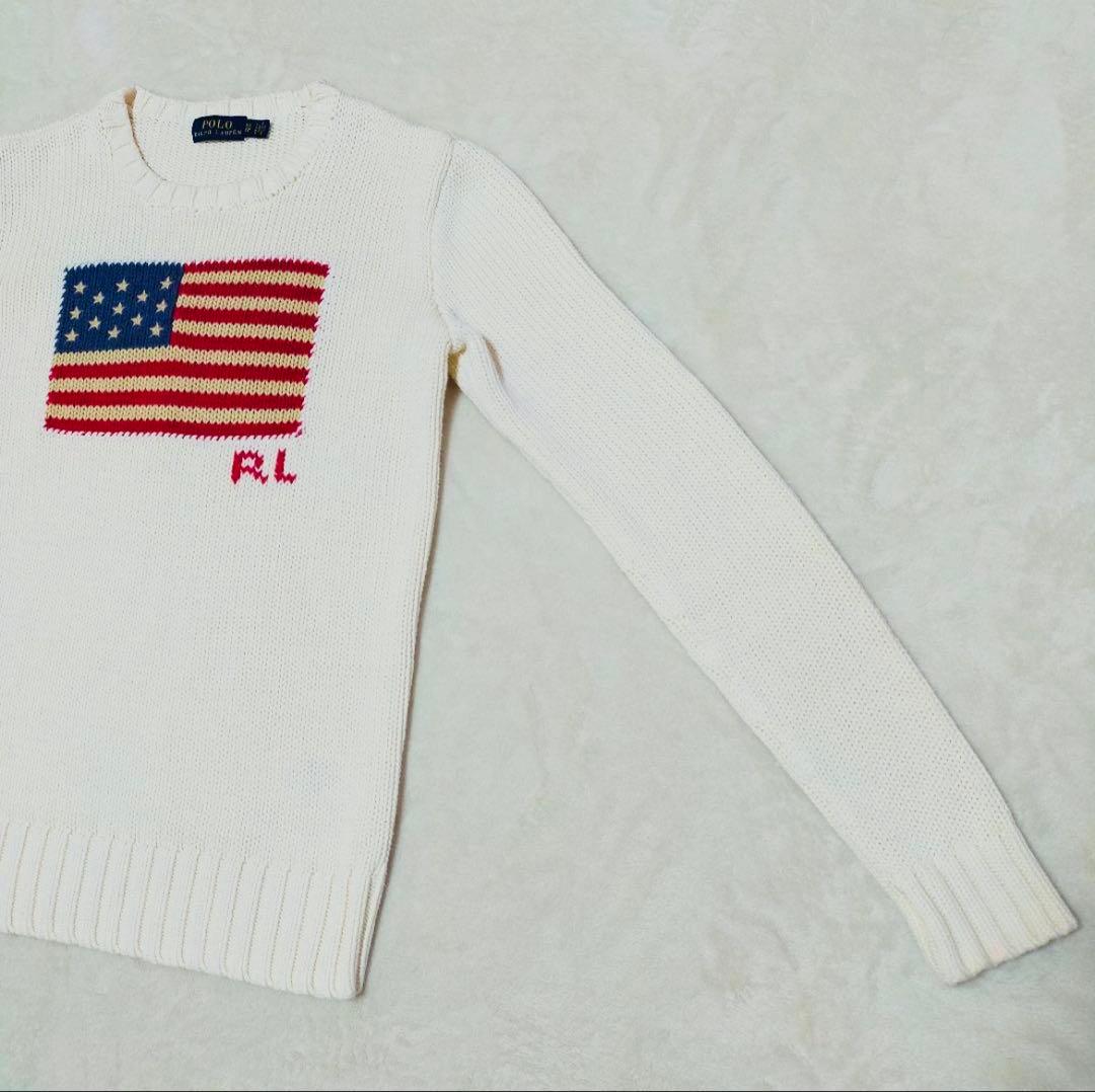 【希少オフ白】ラルフローレン 星条旗 コットンニット XS 美品