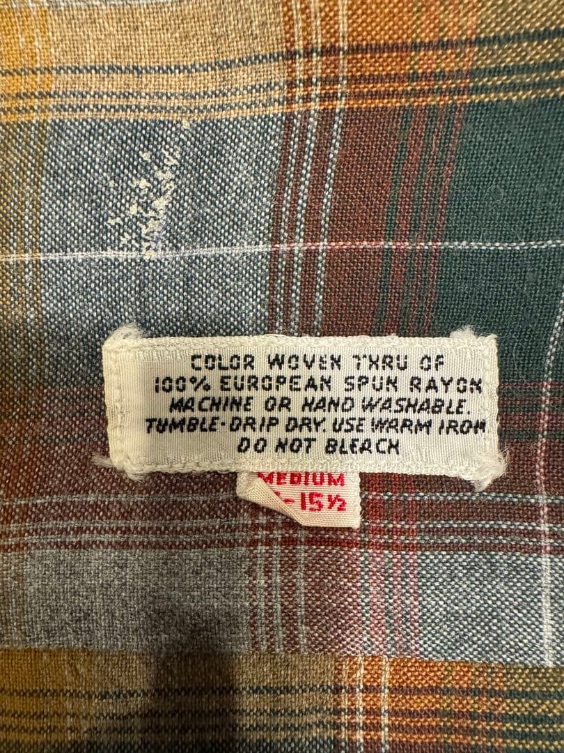 60S オンブレチェック レーヨンシャツ USA製 シャドー オンブレ レーヨン